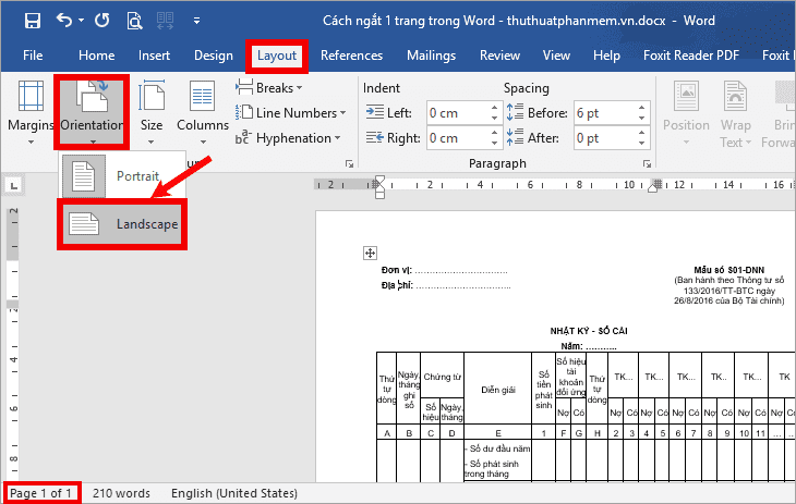 Cách xoay ngang 1 trang giấy trong Word 2010