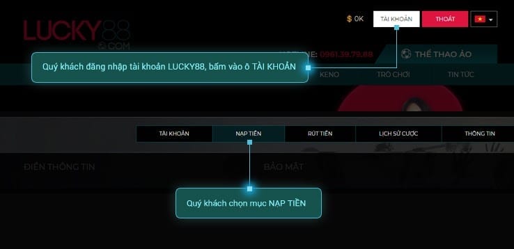 cách đăng ký và nạp tiền Lucky88