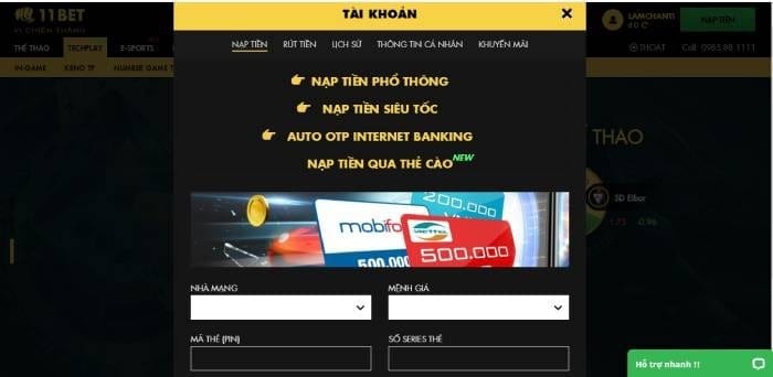 cách đăng ký và nạp tiền 11Bet 