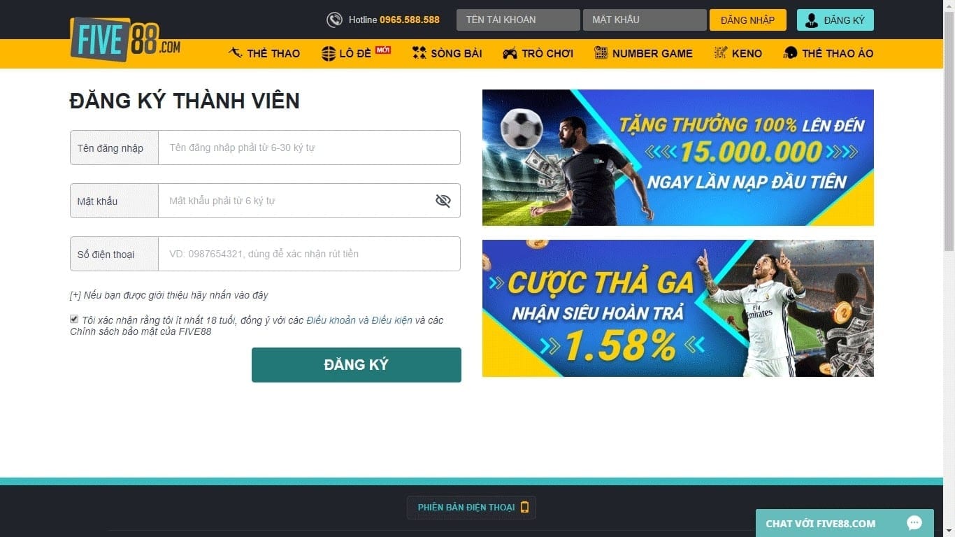 cách đăng ký và nạp tiền Five88