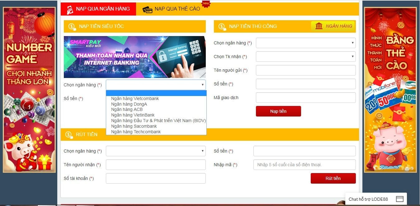 đăng ký và nạp tiền LODE88