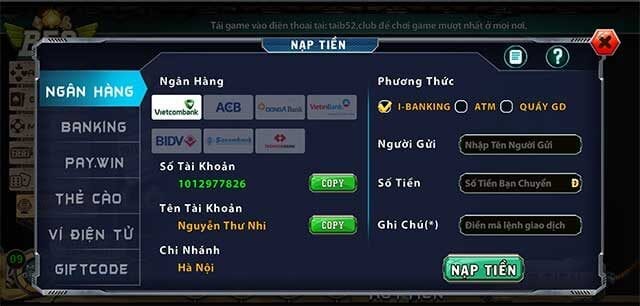 Cách nạp và rút tiền Game bài B52 