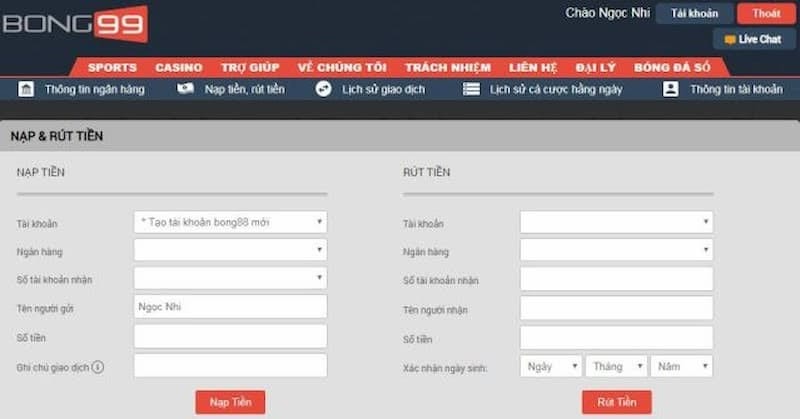 Cách nạp tiền tại nhà cái Bong99