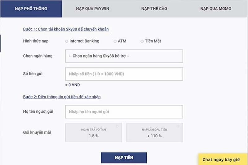 Hướng dẫn cách nạp tiền nhà cái Sky88