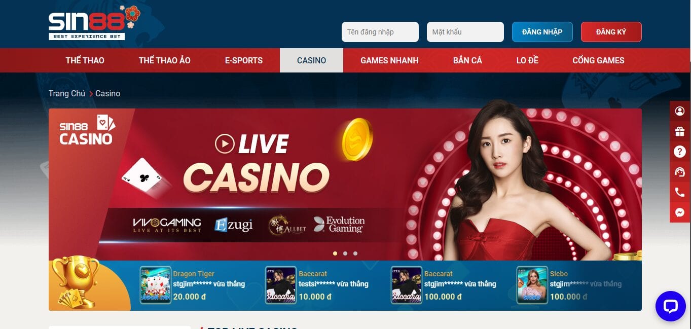 Live casino đẳng cấp tại nhà cái sin88