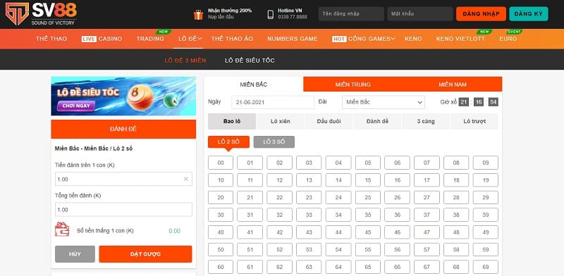 Lotto online tại nhà cái SV88