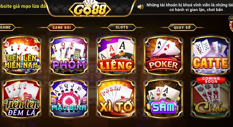 Sảnh game bài đổi thưởng sở hữu đầy đủ các game bài bất hủ