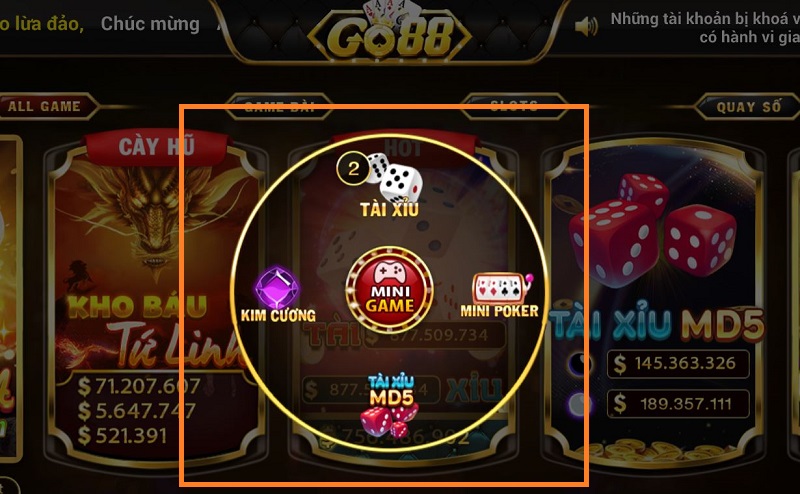 Sảnh minigame giúp các game thủ kiếm tiền nhanh chóng